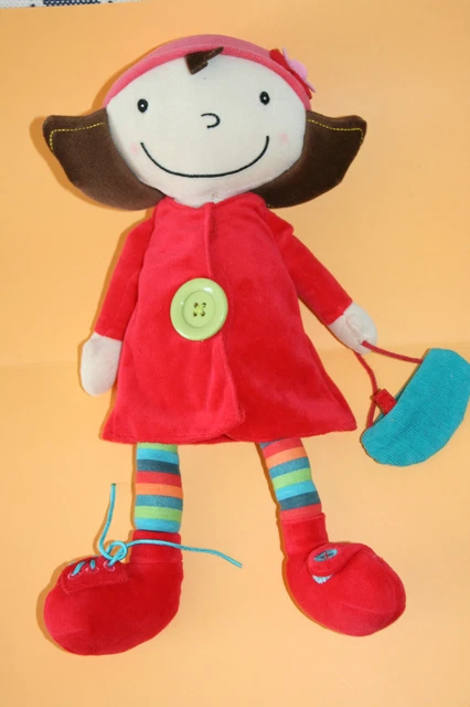 Ebulobo Doudou Peluche Poupee Fille Manteau Rouge Sac Bleu Etat Neuf