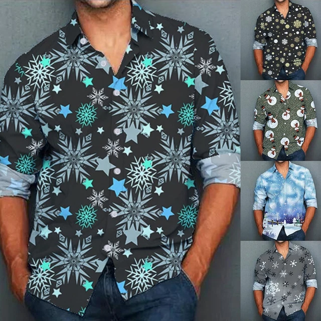 Camicia casual da uomo Festive abbottonata festa di Natale camicetta top abito