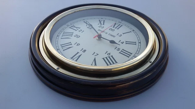 Wanduhr Working 10 " Holz & Messing Schiffs Time Vintage Büro Heim Dekorativ 2