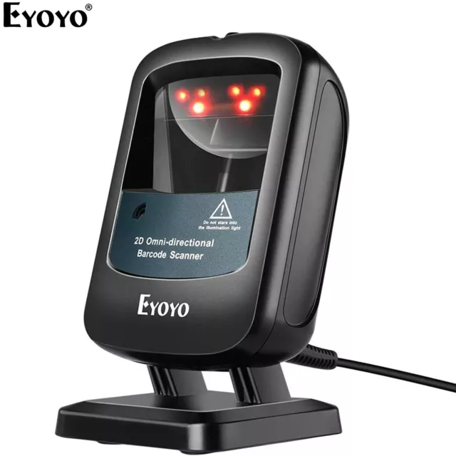 Eyoyo 2D Hands-Free Barcode Scanner Omnidirectional USB Desktop Barcode Reader