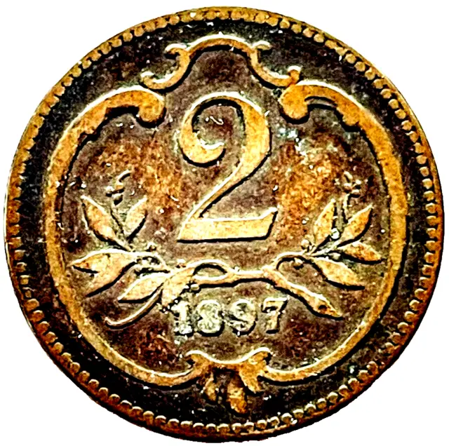 1897 Austria Coin 2 Heller KM# 2801 Europe Collectible Old Antique Foreign Money