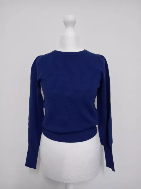 M&S Womens Blue Jumper Size XS Xtra Small Sweater Blouson Sleeve RRP £19.50