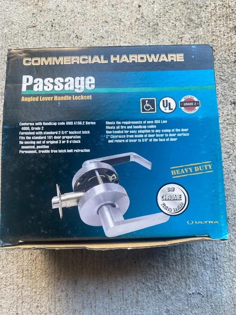 Commercial Hardware Passage Angled Lever Handle Lockset Dull Polished Brass