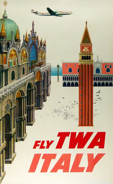 Fly TWA (Trans World Airlines) Italy Vintage Travel Poster