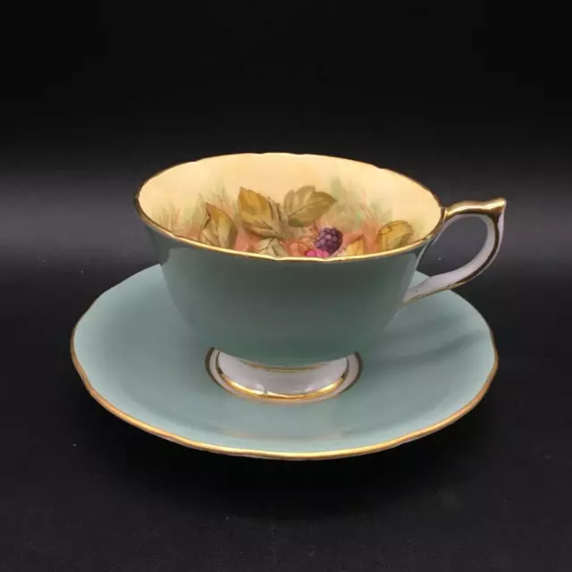 Aynsley Orchard Fruit Sage Green Tea Cup & Saucer Set Cs303 3