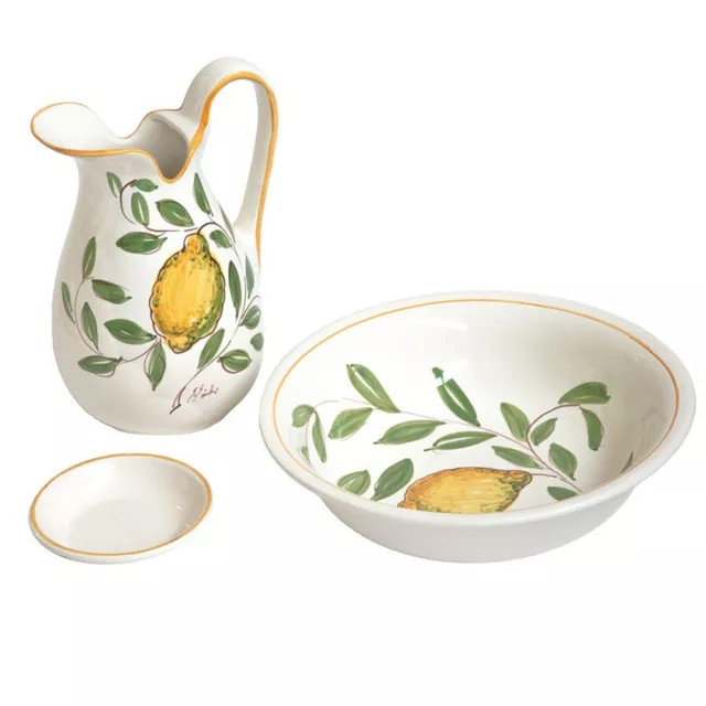 Tris set di ceramiche Limoni dipinte a mano Deruta per lavabi antichi in ferro
