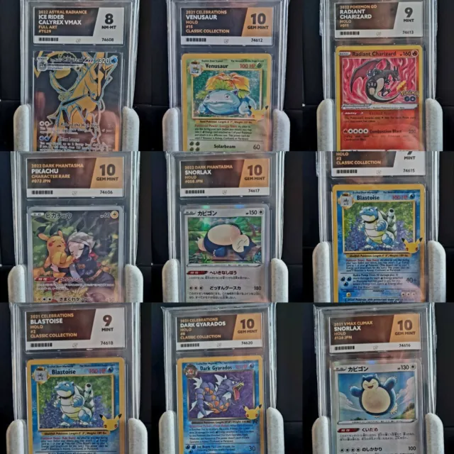 Pokémon ACE Grading cards. ACE 10 9  pokemon cards with free display stand