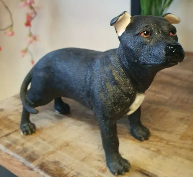 Black Staffordshire Bull Terrier Staffie Staffy Dog Ornament Leonardo Gift Boxed