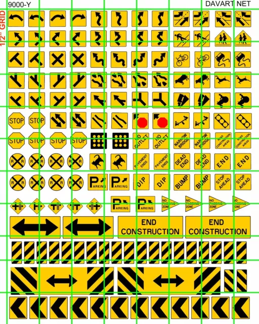 9000-Y Dave's Decals Ho Scale Sizes Modern Road Street Signs Assorted Mix