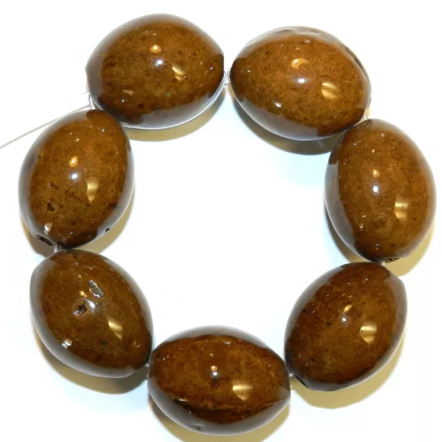 CPC345 Honey Brown Large 34mm Tapered Oval Glazed Porcelain Beads 8"