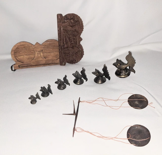 Antique Cinese Hand Carved Opium Scale with 6 Goldfish Weights