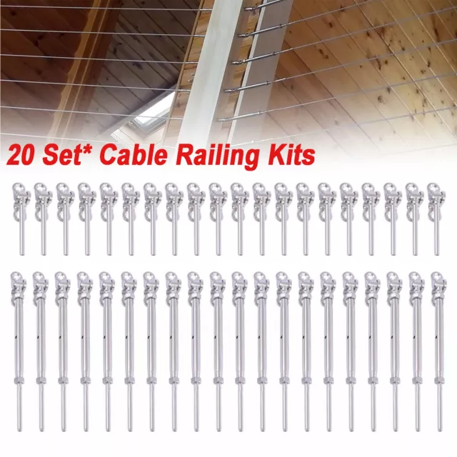 20 Sets Cable Railing Kits Steel 180° Angle-Adjustable Stair Cable Railing Kits