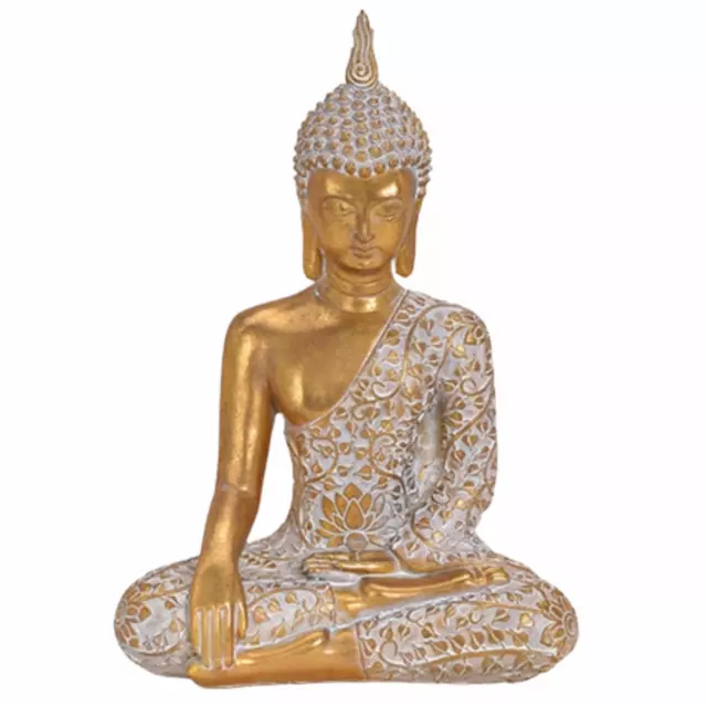 Buddha Figur Statue Dekofigur Feng Shui Garten Budda Skulptur sitzend Gold 32 cm