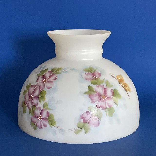 Vintage GWTW 10" Fitter Pink, Butterfly Oil Or Electric Glass Dome Lamp Shade