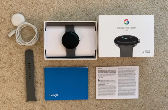 Google Pixel Watch LTE 41mm Polished Silver Case with Charcoal Band