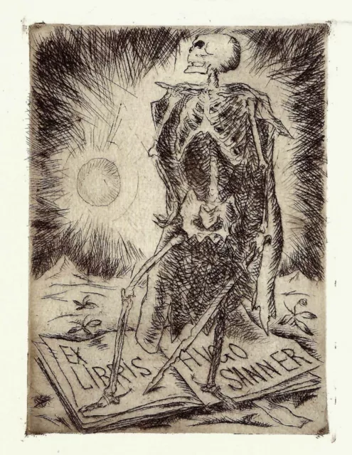 Willi Geiger: Exlibris mit separater Remarque-Rad. / Tod mit Mantel, Stierkampf Willi Geiger: Exlibris mit separater Remarque-Rad. / Tod mit Mantel, Stierkampf