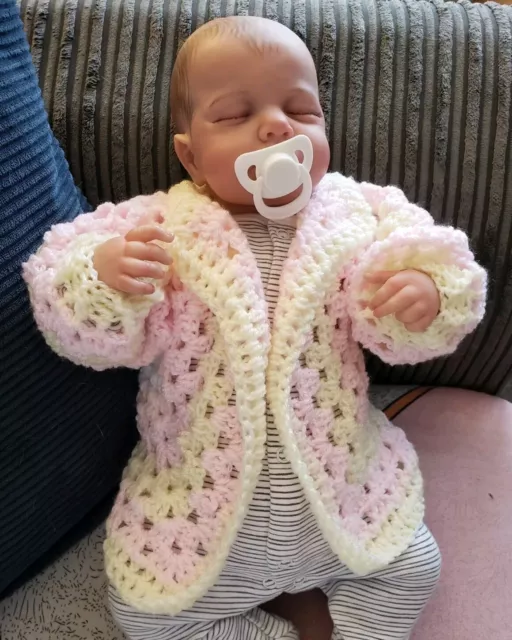 0-3 Months baby girls crochet hand knitted cardigan Pink Yellow