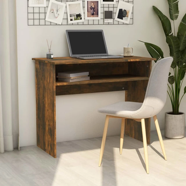 JUNZAI Schreibtisch Räuchereiche 90x50x74  Holzwerkstoff, Gaming Tisch, B8U9