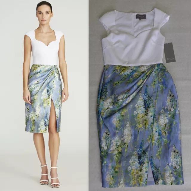 NWT $645 THEIA HELGA Crepe Mikado Floral Skirt Dress Size 4