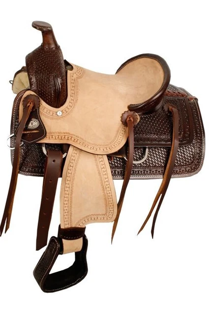 Youth Hard Seat Roper Style Saddle Rough Out & Basket Weave Tooling 12" NEW