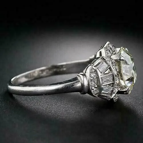 3.16CT White Round Cut Lab Created Diamond Art Deco Ring 14K White Gold Finish 3