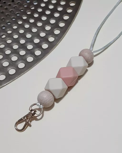 Silicone Bead & Beech Wood Lanyard Teacher ID Card Badge Keychain Beaded Gift