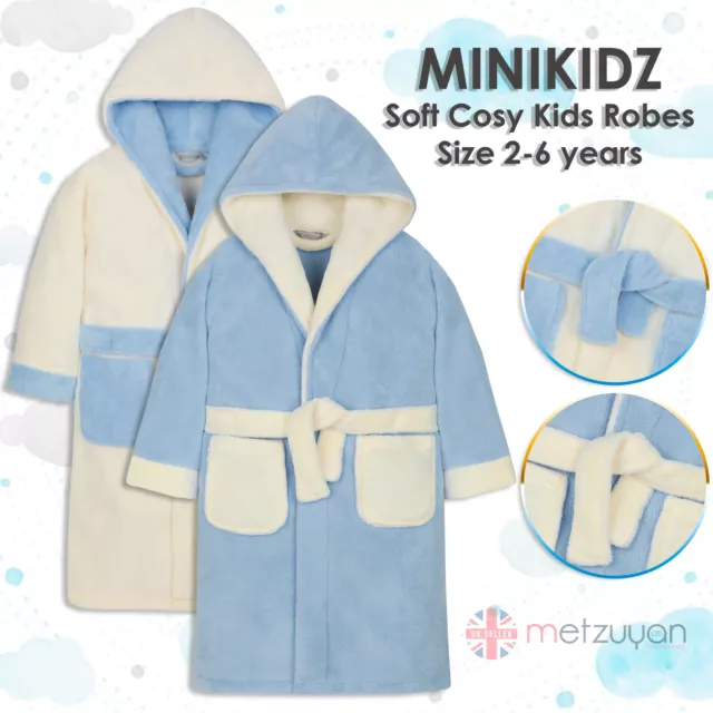 Kids Girls Boys Hooded Fleece Cream Dressing Gown Winter Robe 2-3 3-4 4-5 5-6 Yr