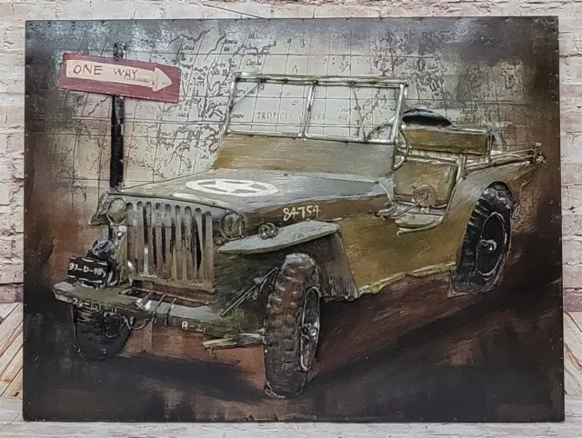 Willys Military Jeep On Metal Canvas 3-D Oil Painting Hand Made Artwork Art Sale