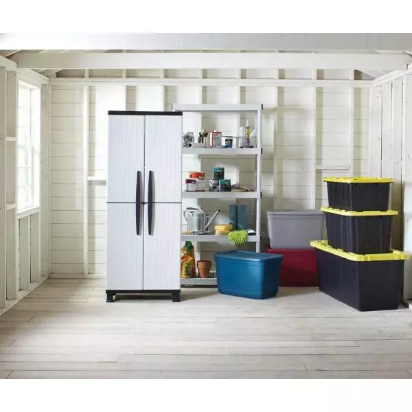 Five Shelf Plastic Ventilated Storage Unit Garage Heavy Duty Adjustable Shelves