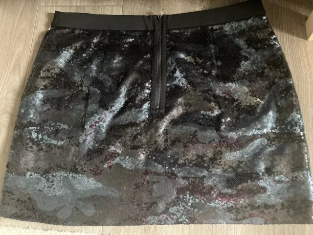 "Ted Baker Camouflage Sequin Skirt, Black" Size 4