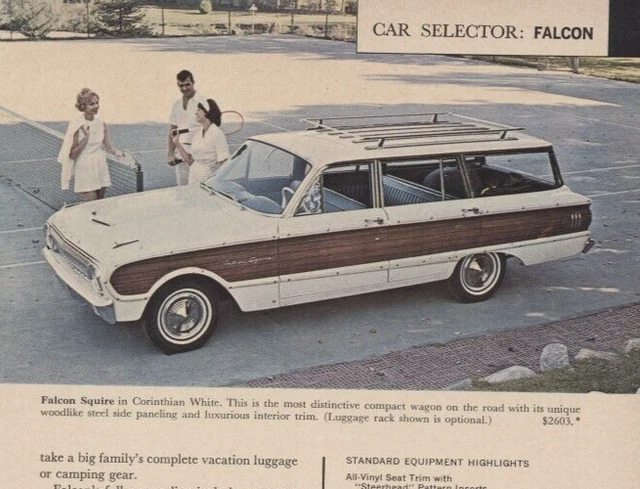 1962 Ford Falcon Squire Station Wagon Print Ad Measures 6 3/4" x 9 3/4"