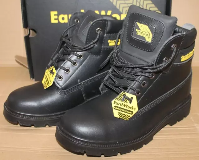 EARTHWORKS MENS SAFETY Footwear Black Adults Boots Lace Up Leather ...
