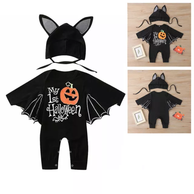 Halloween Toddler Baby Cosplay Bat Kids Fancy Dress Costume Romper Hat Outfits