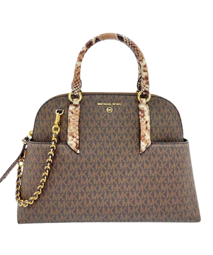 Michael Kors Signature Hudson Large Dome Snake Handle Satchel Bag