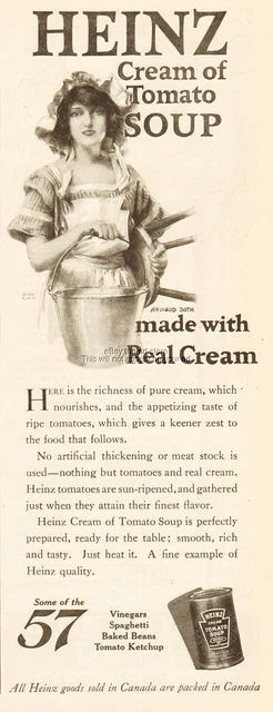 1921 H J Heinz Cream of Tomato Soup Pittsburgh PA Vintage Kitchen Décor Ad