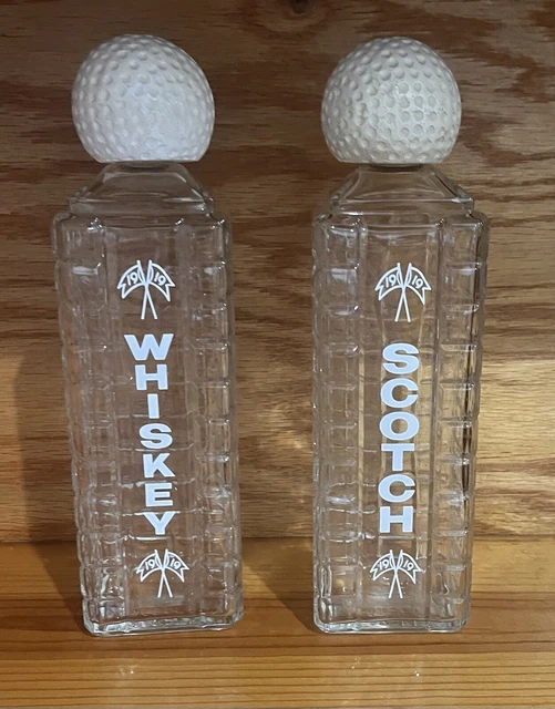Vintage,Karoff, 2 Golf-Ball-Top Bottles Zippered Glasses