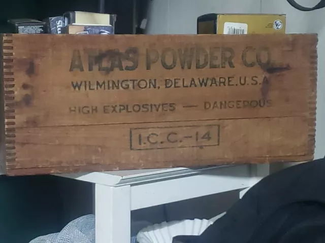 Vintage Wooden Dangerous High Explosives Crate Atlas Powder Dynamite Wood Box