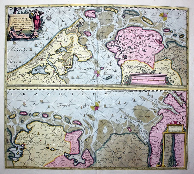 Amsterdam Holland Friesland Emden Nordsee Petrus Schenk Valk Karte map 1700