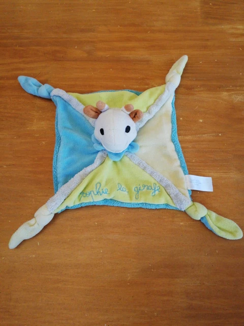 Doudou Vulli Sophie La Girafe Plat Carré Vert Bleu Gris Beige