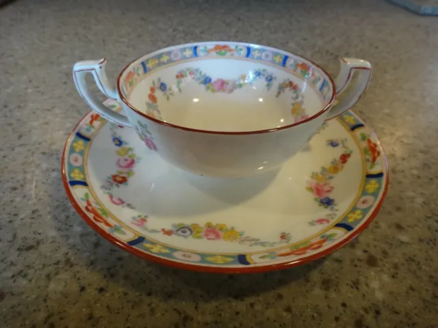 Minton China ~ROSE 4807 ~ Rose Floral Swags ~ Bouillon Cups & Saucer(s) ~ GREAT