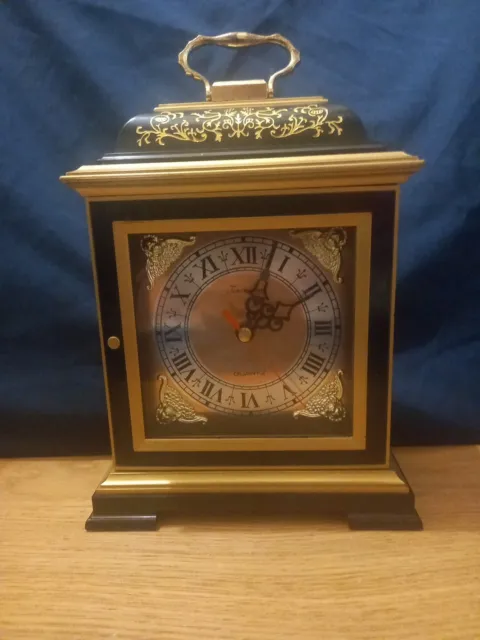 Timemaster Quartz Mantle / Desk  Clock Black&Gold working