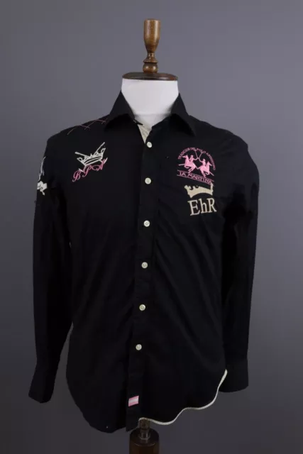 La Martina Queens Polo Society Black Long Sleeve Button Down Shirt Size M