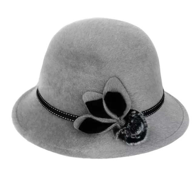 Lady Woolen Cap All Match Dress Up Winter Autumn Dome Felt Hat with Flower Soft
