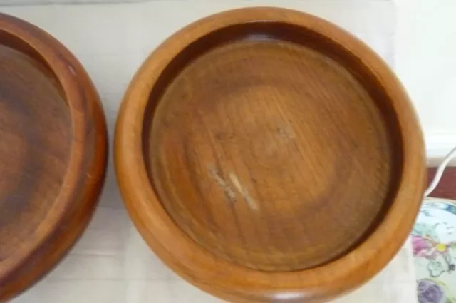 Vintage/Antique Pair Turned Oak Wooden Pedestal Bowls. 3