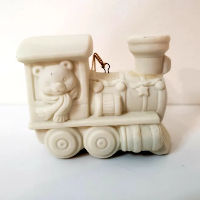 Vintage Ceramic Christmas Ornament Train Teddy Bear