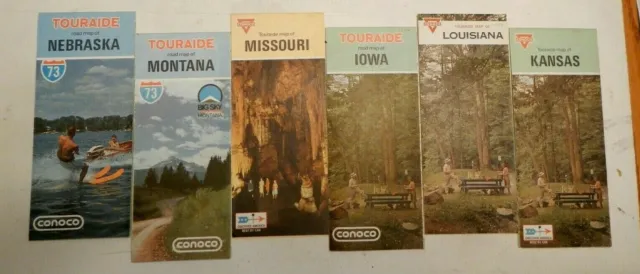 6 lot Vintage 1960s 70s Conoco Oil Gas Travel Road Maps USA