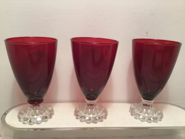 Red Boopie Glass set of 3 Glasses Anchor Hocking Royal Ruby Candlewick