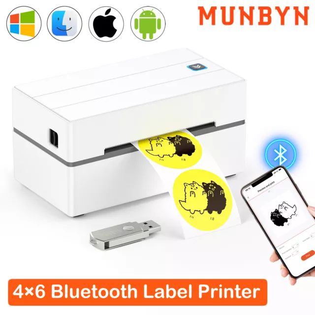 MUNBYN Bluetooth 4x6 Thermal Label Printer Shipping Label Royal Mail Evri Hermes