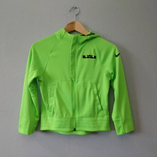Nike Boys Small LeBron Hero Neon Green Knit Zip Hoodie Fleece Jacket Lined