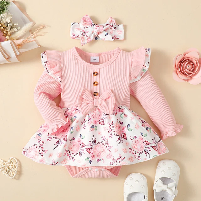 Baby Girls Bow Floral Ruffle Romper Dress Outfits Birthday Party Clothes Set UK 5